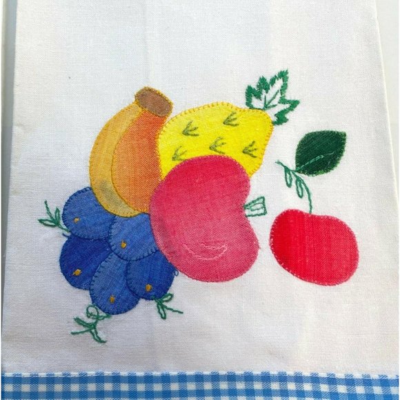 Fruit Bowl Designer Napkins Applique Blue Gingham Kitchen Crafts Blue 14 x 22 - Picture 2 of 5